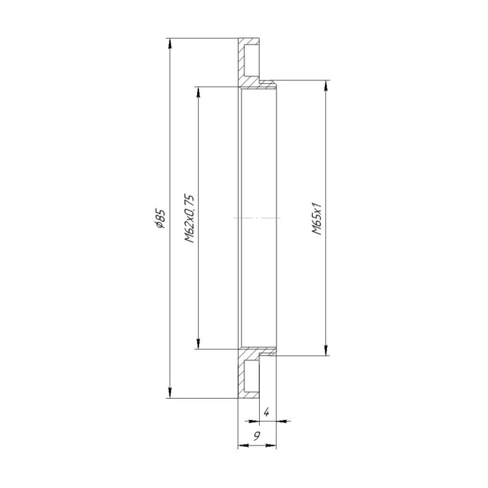 M62x0.75 female to M65x1 male thread adapter for Copal #3 shutter, wide