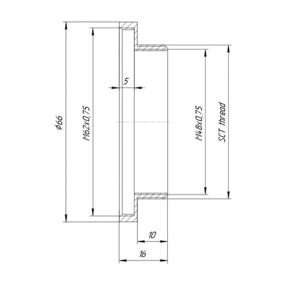M62x0.75 female to SCT male thread adapter