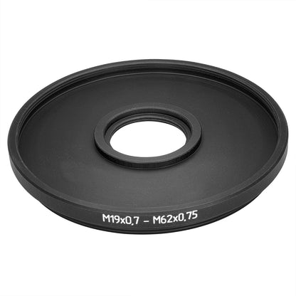 M62x0.75 male to M19x0.75 female thread adapter (62mm to 19mm step-down ring)