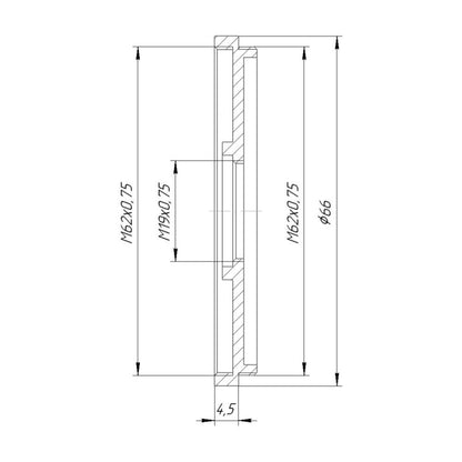 M62x0.75 male to M19x0.75 female thread adapter (62mm to 19mm step-down ring)