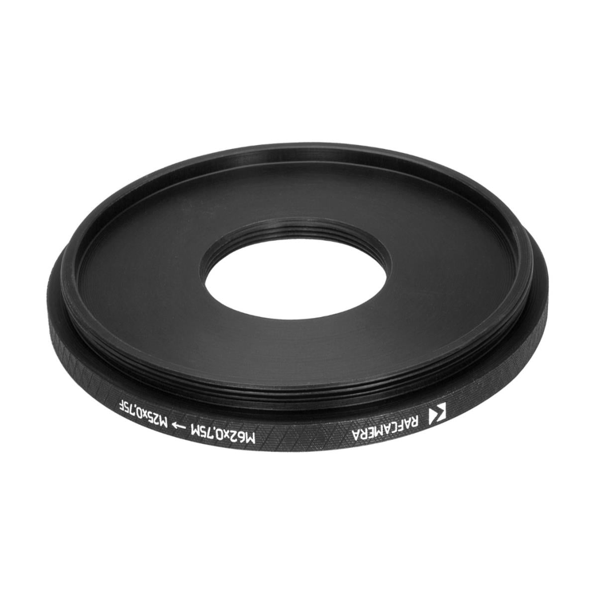 M62x0.75 male to M25x0.75 female thread adapter (62mm to 25mm step-down ring)