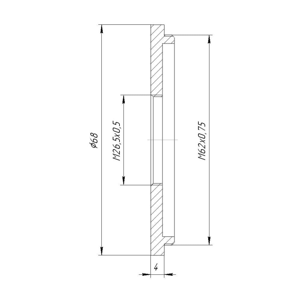 M62x0.75 male to M26.5x0.5 female thread adapter