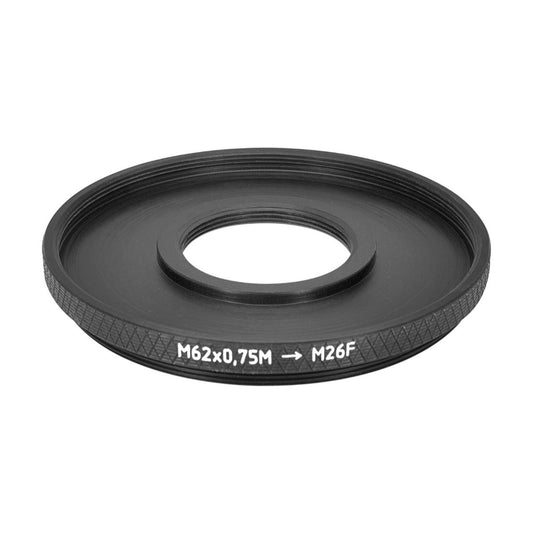 M62x0.75 male to M26x0.75 female thread adapter (62mm to 26mm step-down ring)
