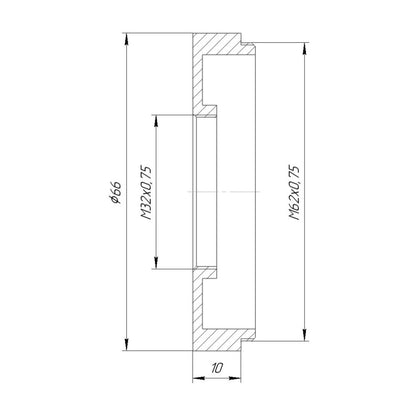 M62x0.75 male to M32x0.75 female thread adapter, DEEP