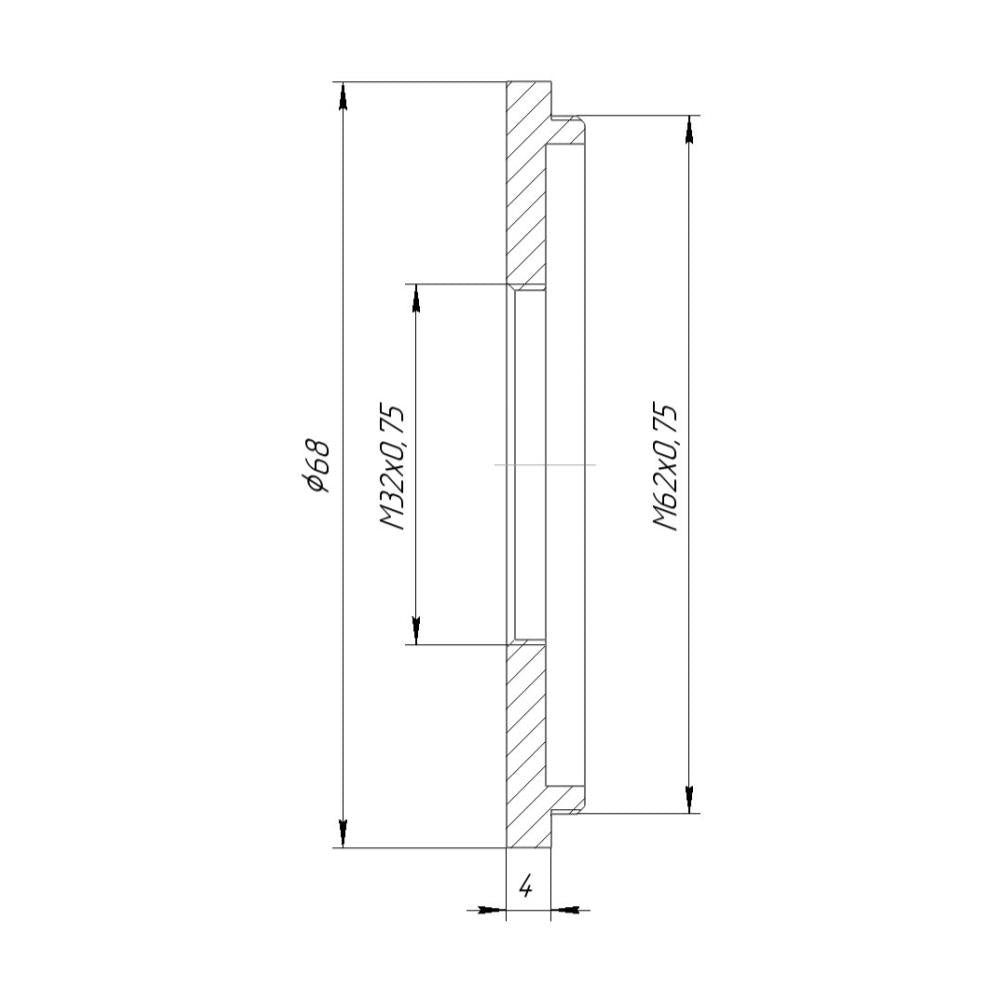 M62x0.75 male to M32x0.75 female thread adapter (62mm to 32mm step-down ring)