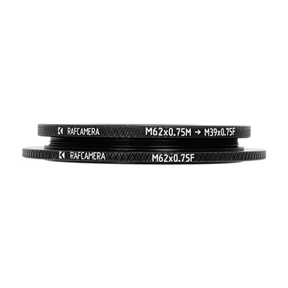 M62x0.75 male to M39x0.75 female thread adapter with retaining ring