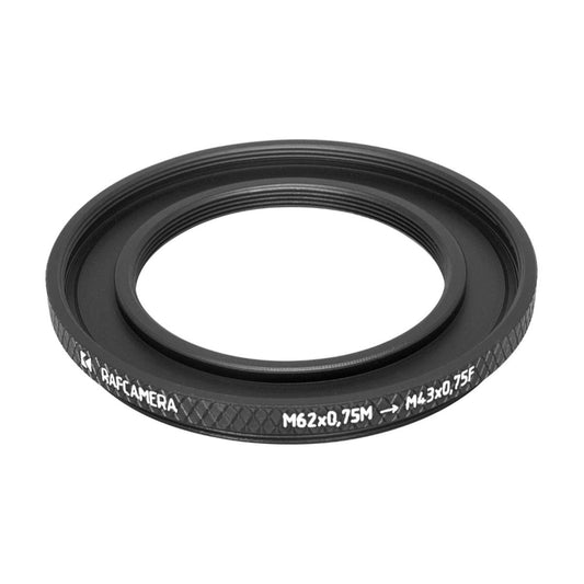 M62x0.75 male to M43x0.75 female thread adapter (62mm to 43mm step-down ring)