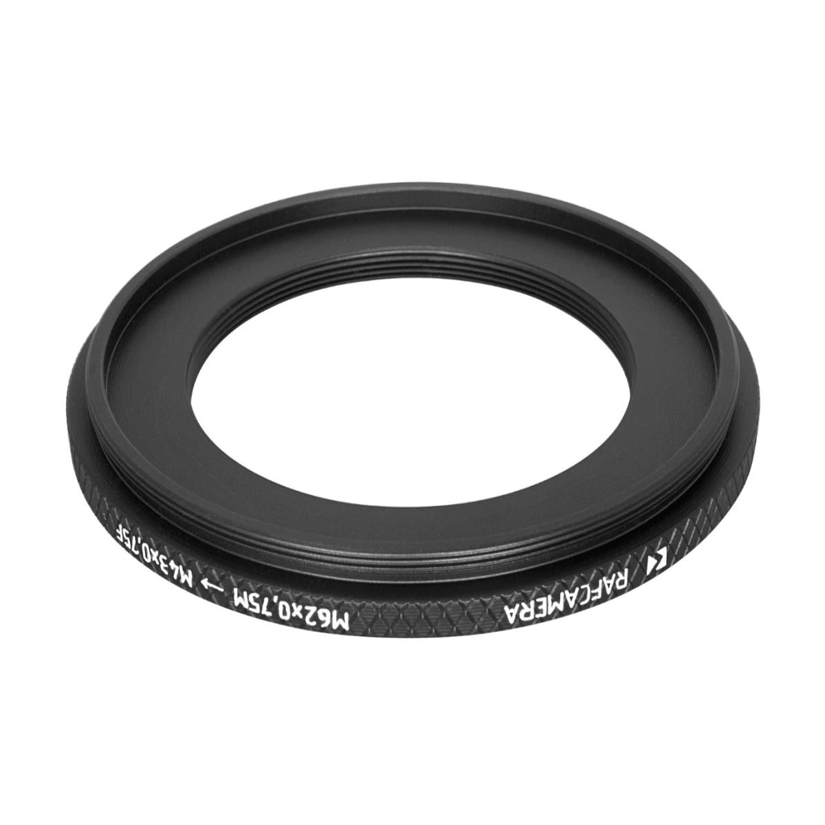 M62x0.75 male to M43x0.75 female thread adapter (62mm to 43mm step-down ring)