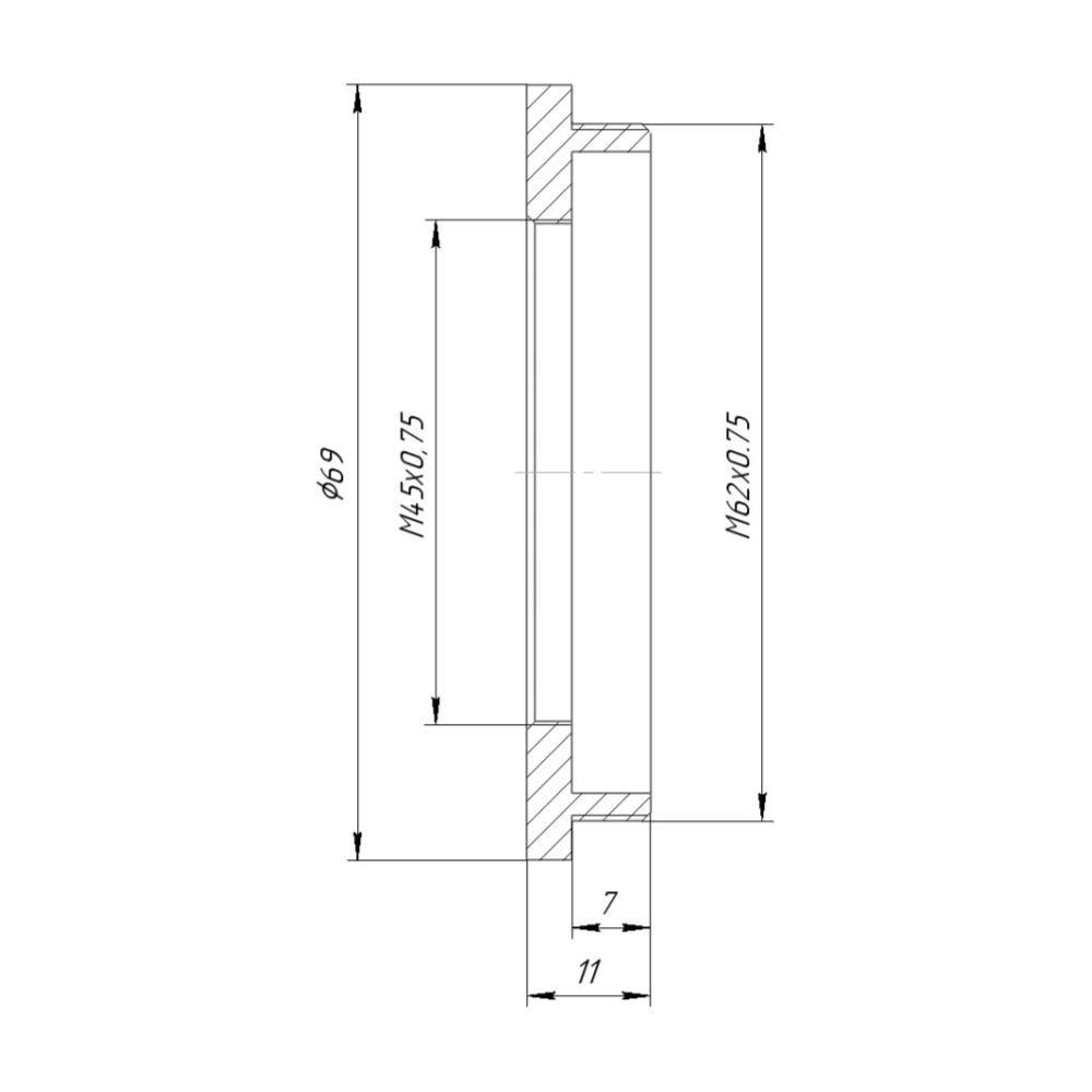M62x0.75 male to M45x0.75 female thread adapter