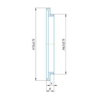 M62x0.75 male to M75x0.75 male thread adapter