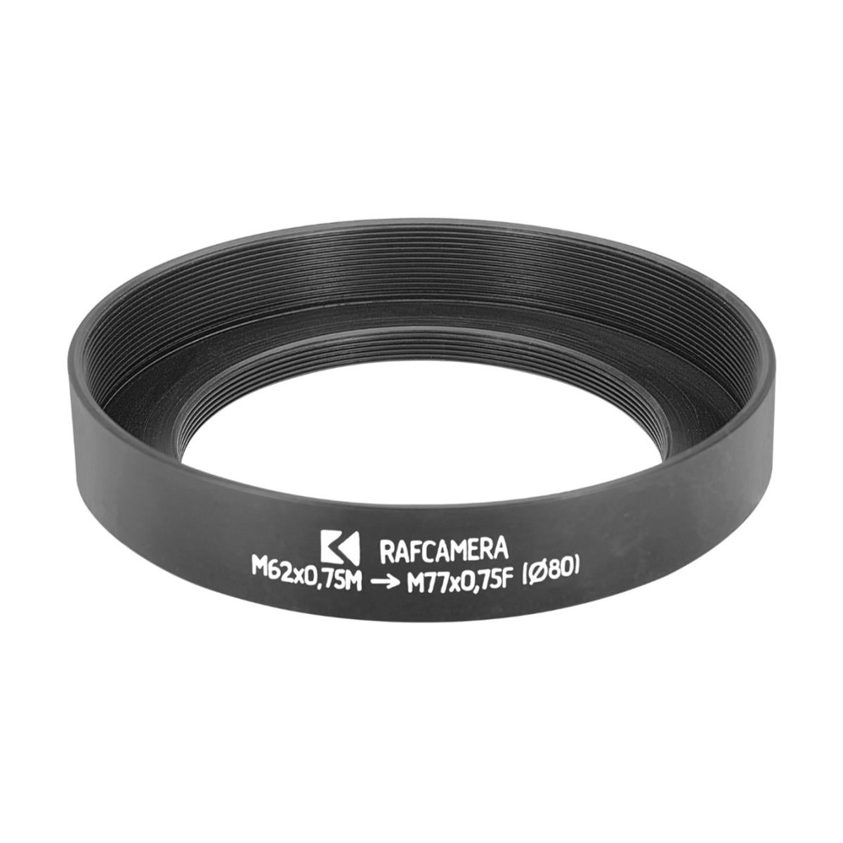 M62x0.75 male to M77x0.75 female thread adapter with 80mm outer diameter
