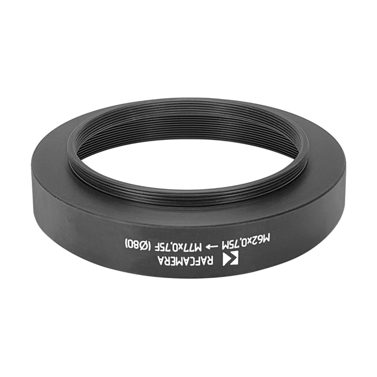 M62x0.75 male to M77x0.75 female thread adapter with 80mm outer diameter