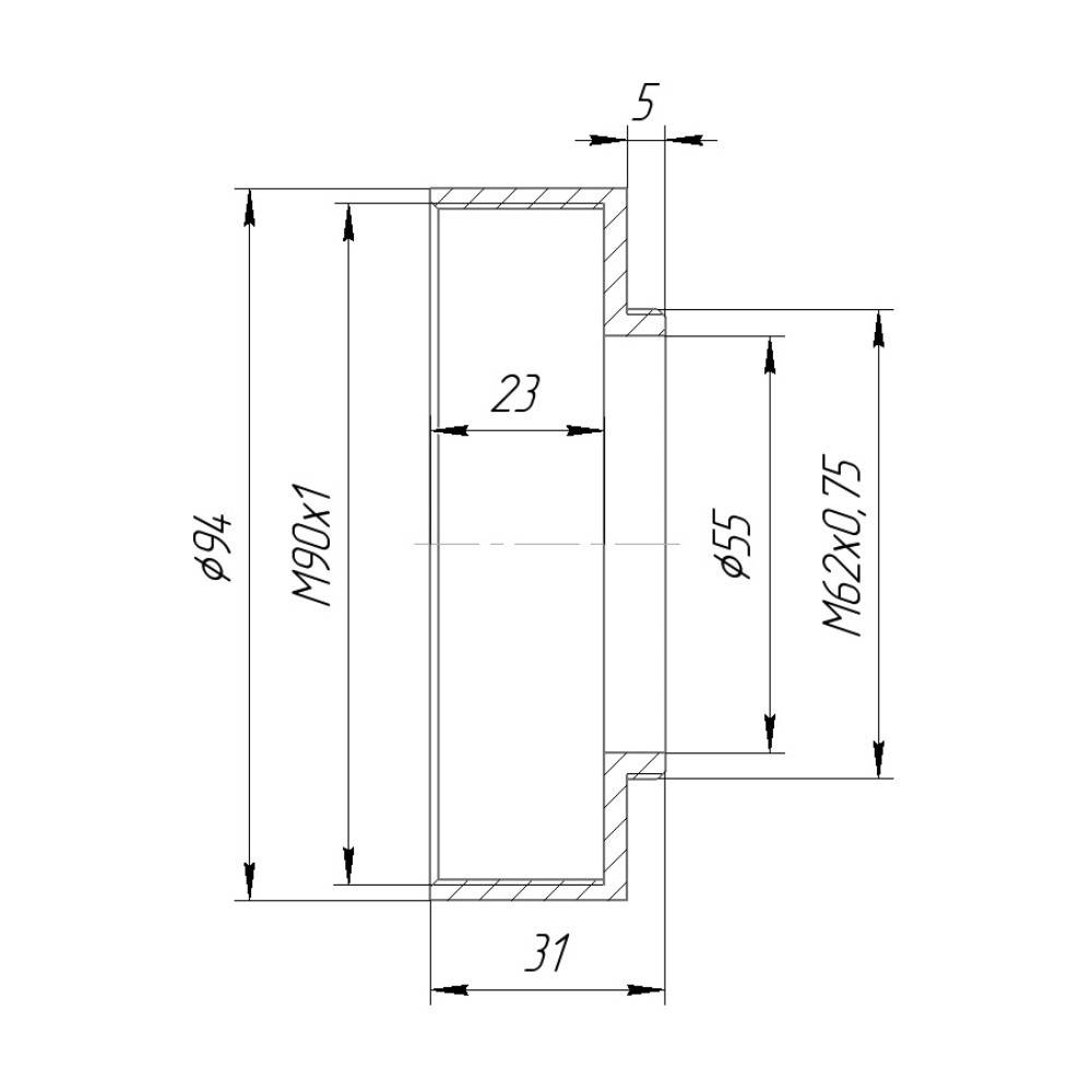 M62x0.75 male to M90x1 female thread adapter