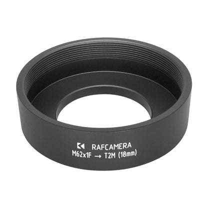 M62x1 female to M42x0.75 (T2) male thread adapter, 18mm long
