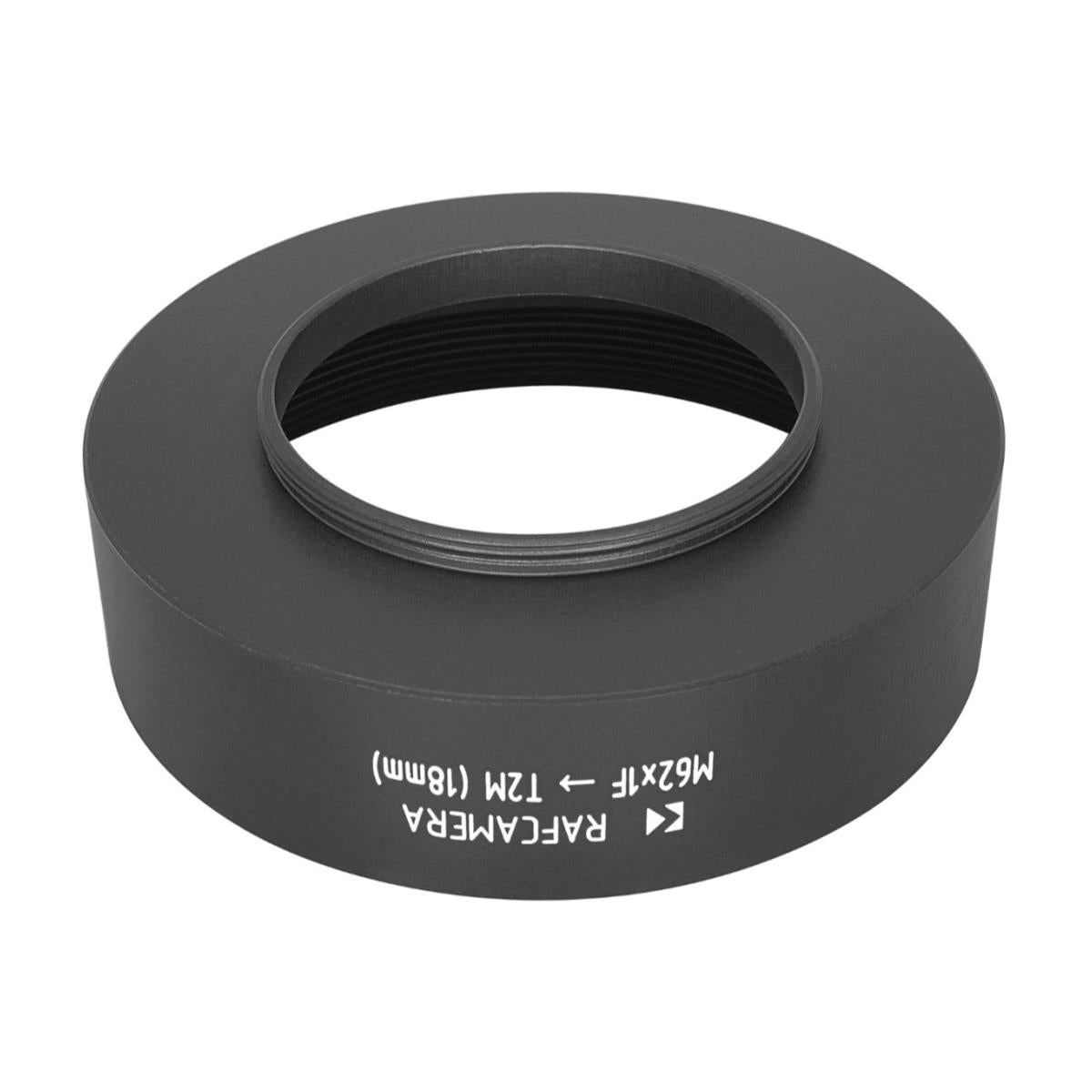 M62x1 female to M42x0.75 (T2) male thread adapter, 18mm long