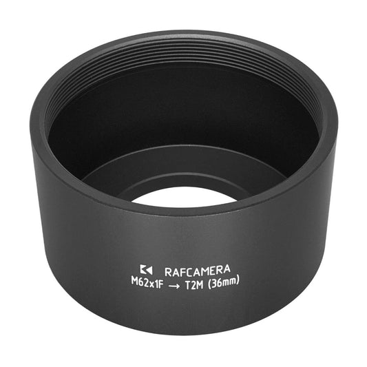 M62x1 female to M42x0.75 (T2) male thread adapter, 36mm long