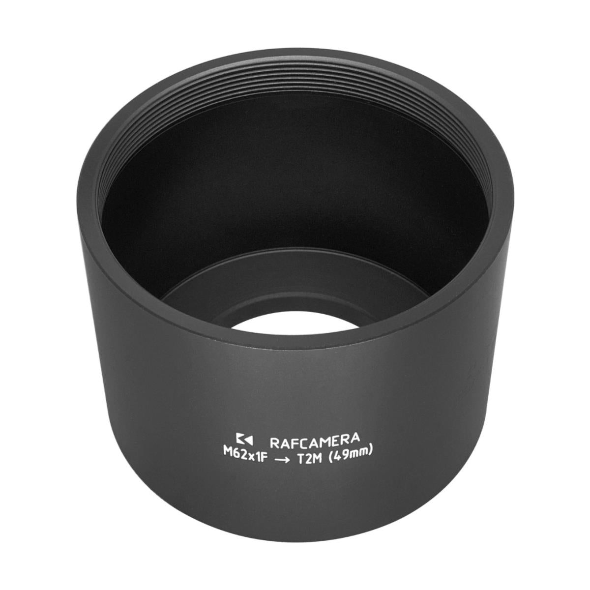 M62x1 female to M42x0.75 (T2) male thread adapter, 49mm long