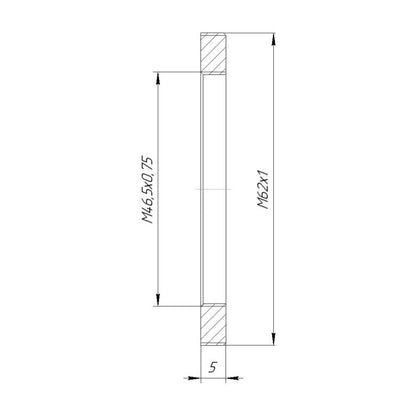 M62x1 male to M46.5x0.75 female thread adapter, flangeless