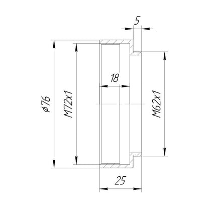 M62x1 male to M72x1 female thread adapter