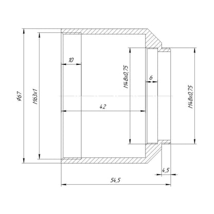 M63x1 female to M48x0.75 male thread adapter for telescopes