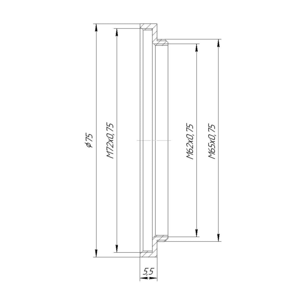 M65x0.75 male to M72x0.75 female thread adapter (step-up ring)