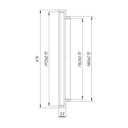 M65x0.75 male to M72x0.75 female thread adapter (step-up ring)