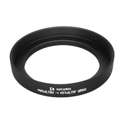M65x0.75 male to M77x0.75 female thread adapter with 80mm outer diameter