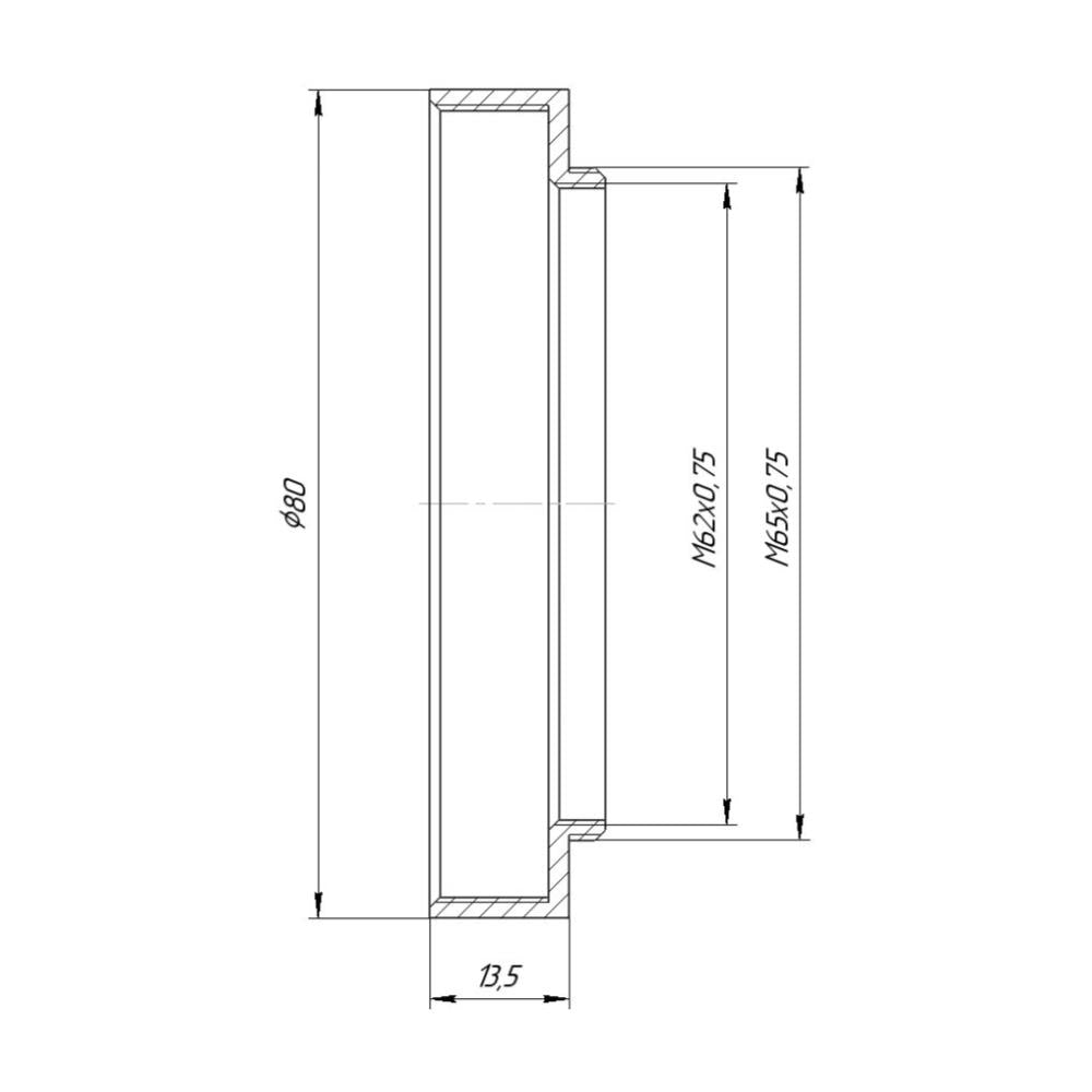 M65x0.75 male to M77x0.75 female thread adapter with 80mm outer diameter