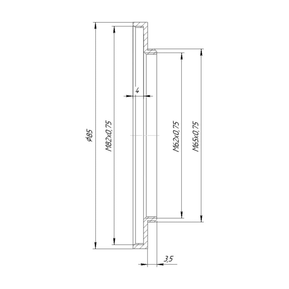 M65x0.75 male to M82x0.75 female thread adapter