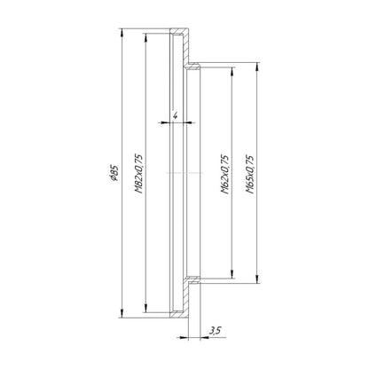 M65x0.75 male to M82x0.75 female thread adapter