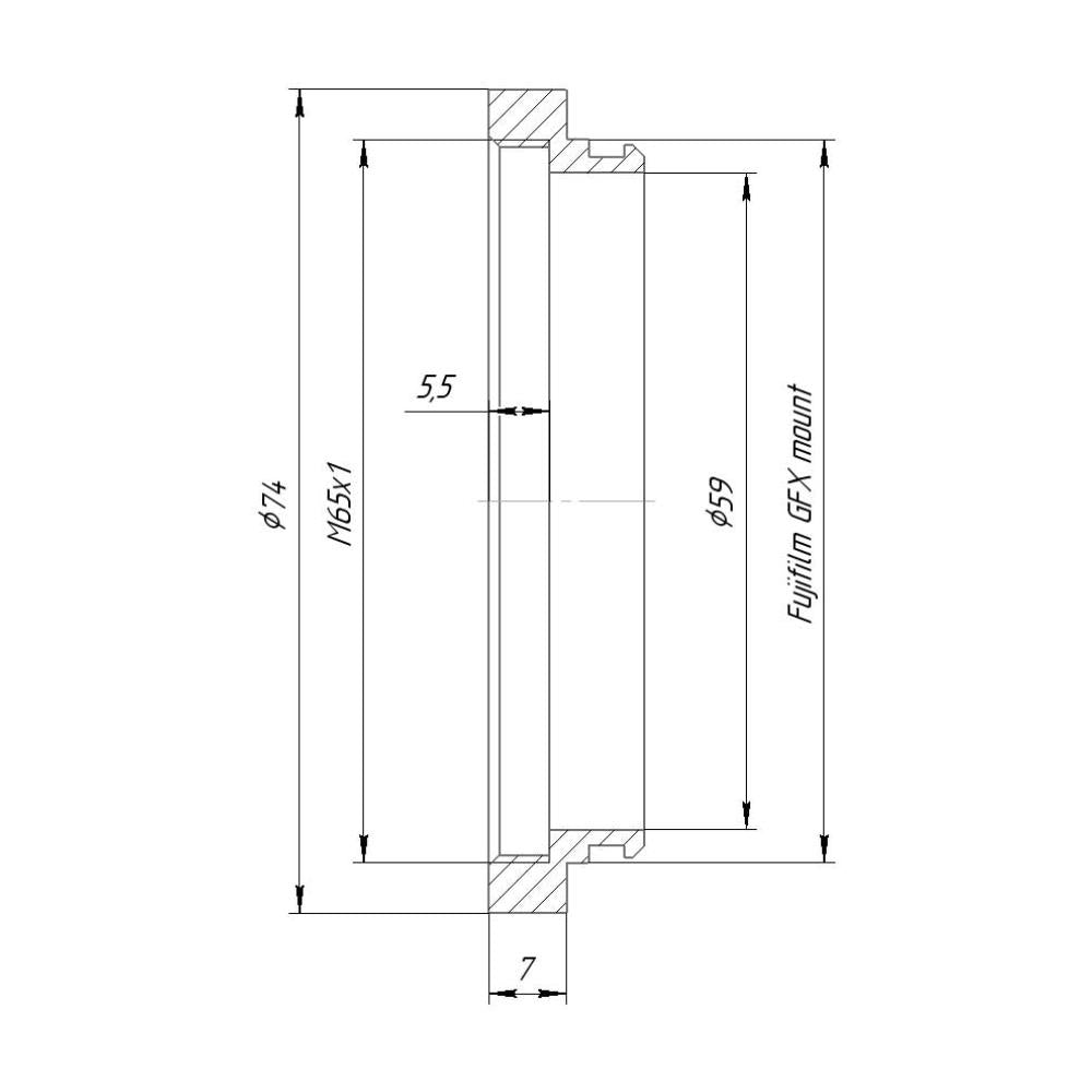 M65x1 female thread to Fujifilm GFX camera mount adapter