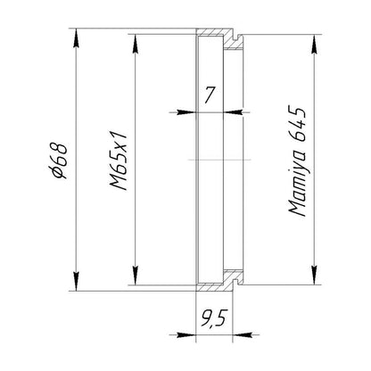 M65x1 female thread to Mamiya 645 camera mount adapter