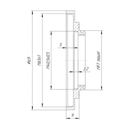 M65x1 female thread to MFT (Micro 4/3) camera mount adapter, long