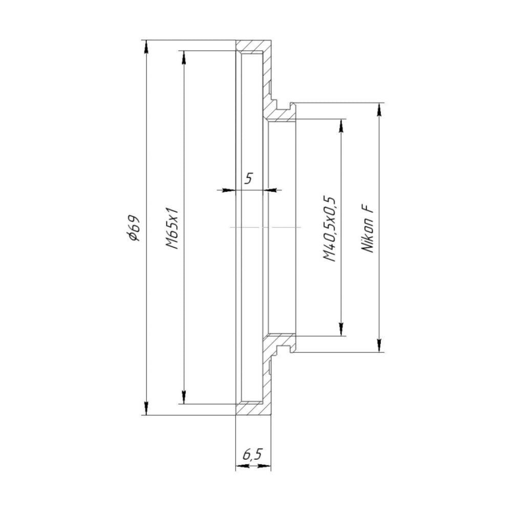 M65x1 female thread to Nikon F camera mount adapter