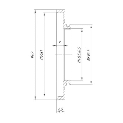 M65x1 female thread to Nikon F camera mount adapter