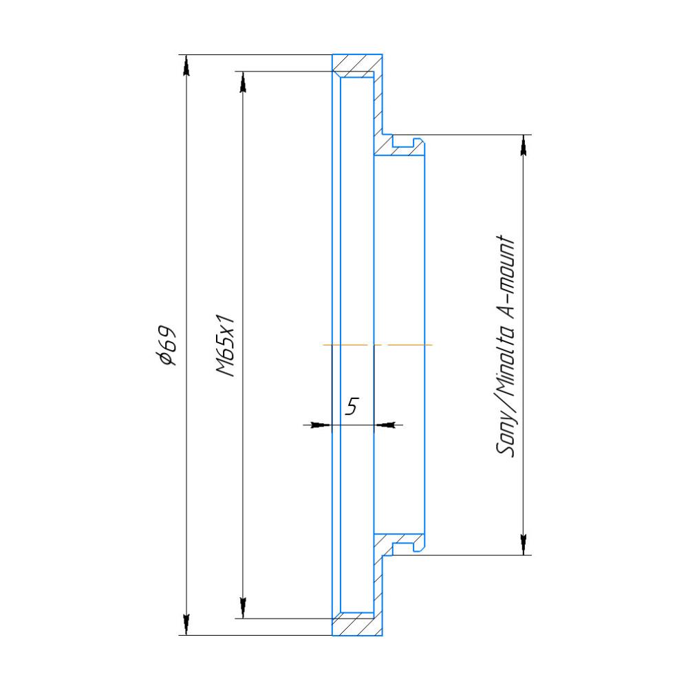 M65x1 female thread to Sony/Minolta A-mount camera adapter