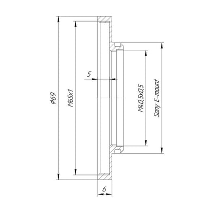 M65x1 female thread to Sony E-mount camera adapter