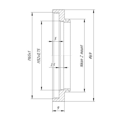 M65x1 (M52x0.75) female thread to Nikon Z camera mount adapter