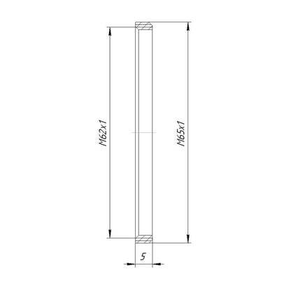 M65x1 male to M62x1 female thread adapter, flangeless
