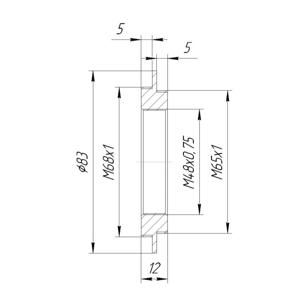 M65x1 male to M68x1 male thread adapter