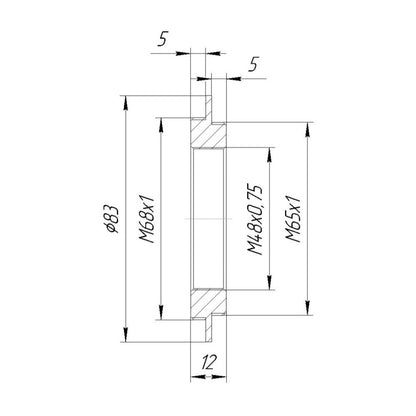 M65x1 male to M68x1 male thread adapter