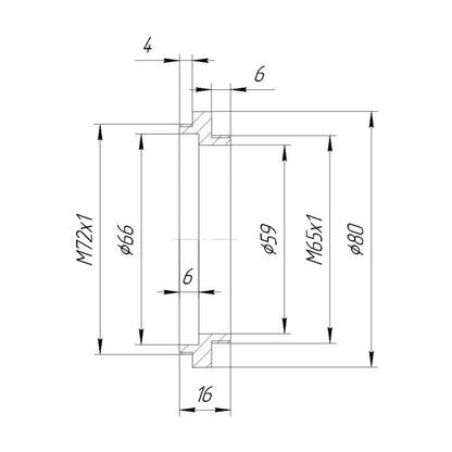 M65x1 male to M72x1 male thread adapter