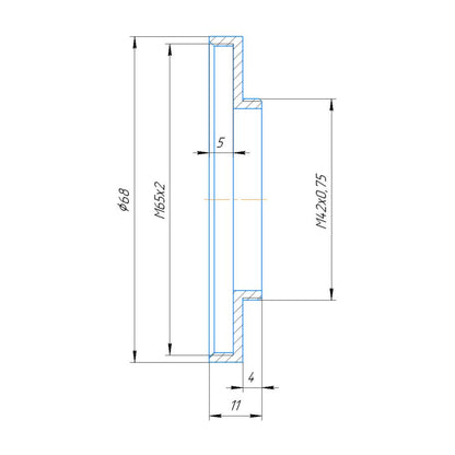M65x2 female to M42x0.75 (T2) male thread adapter