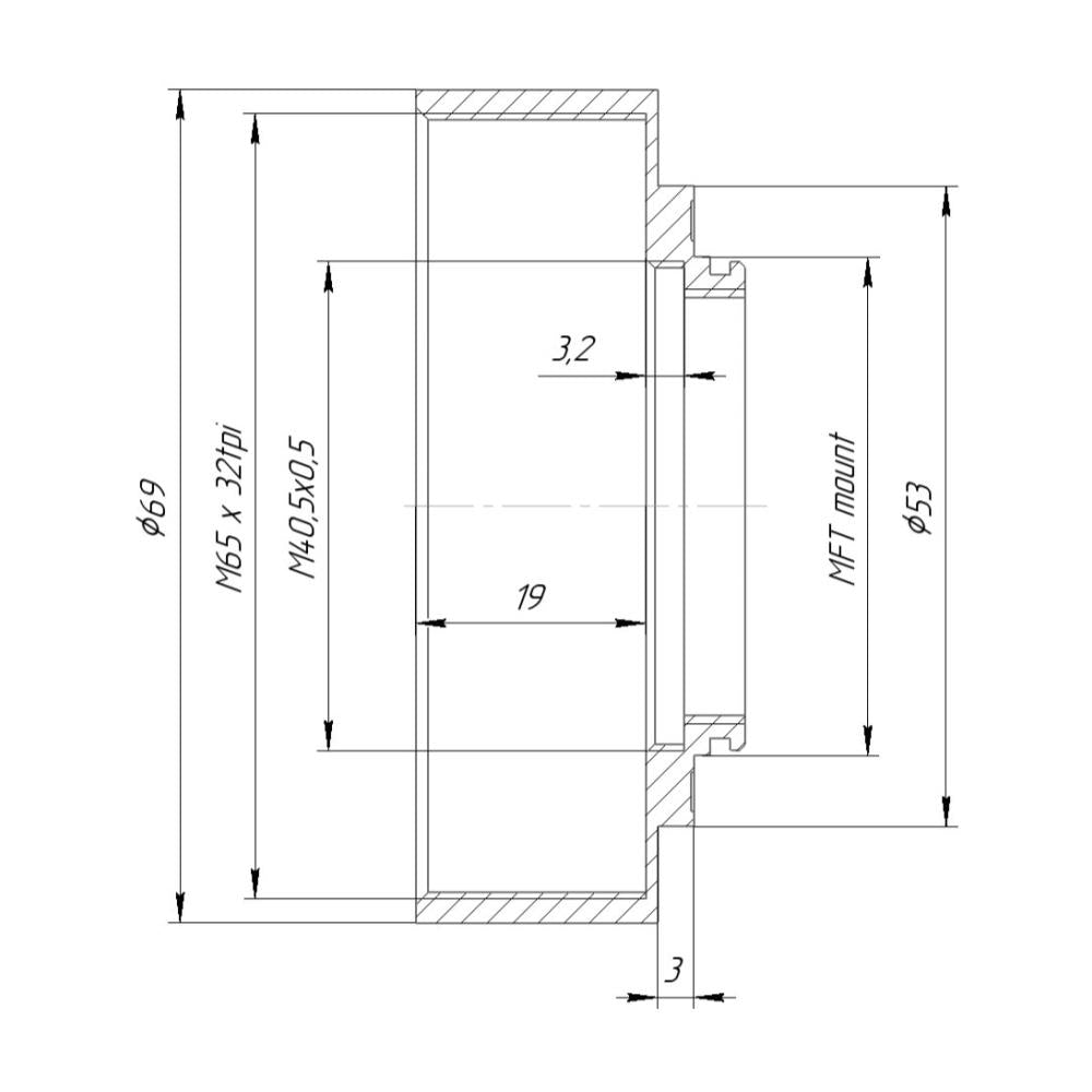 M65x32tpi female thread to MFT camera mount adapter for JML f0.85 64mm lens