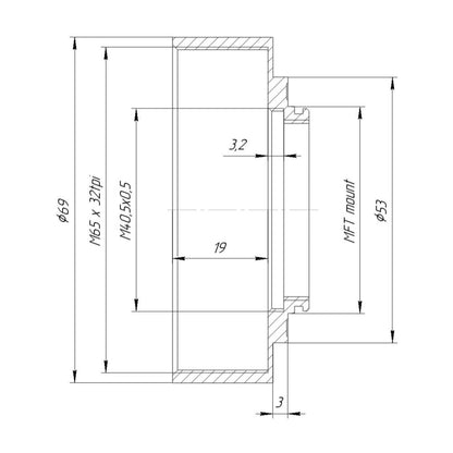 M65x32tpi female thread to MFT camera mount adapter for JML f0.85 64mm lens