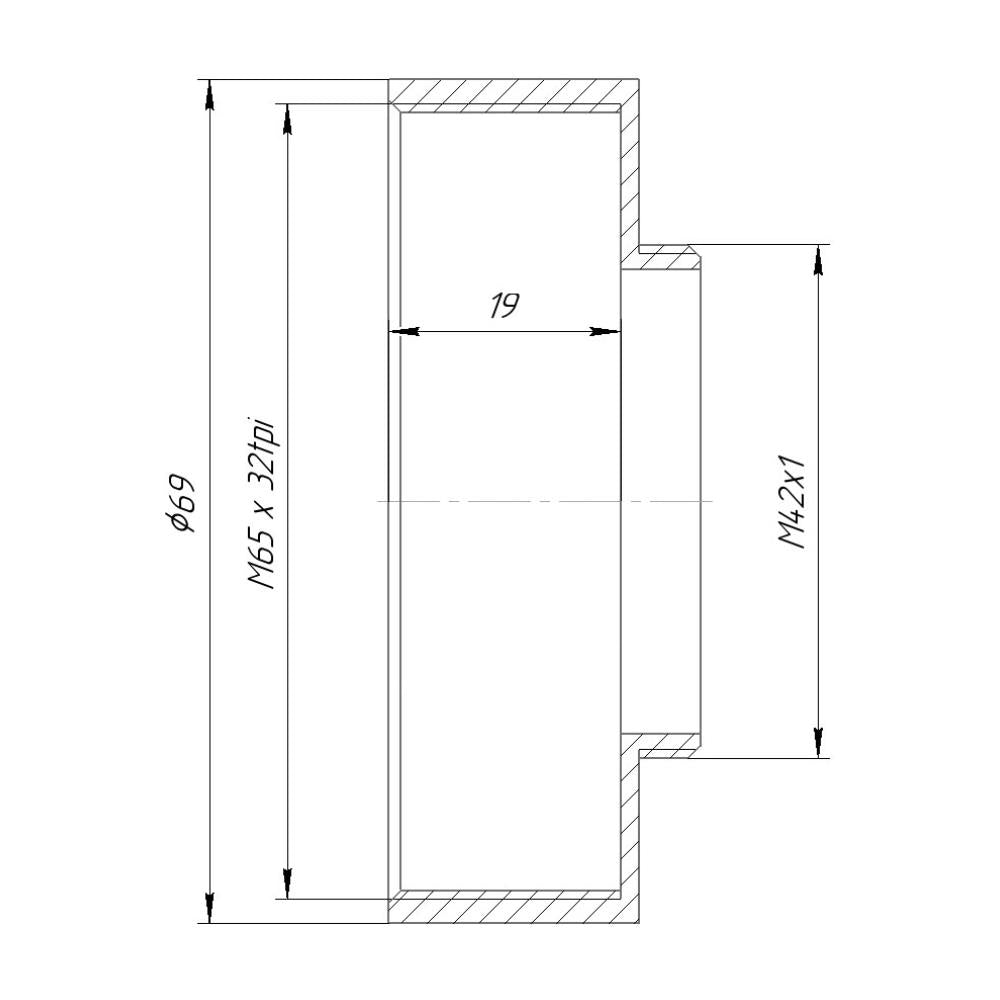 M65x32tpi female to M42x1 male thread adapter for JML f0.85 64mm lens