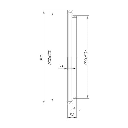 M66.5x0.5 male to M72x0.75 female thread adapter (66.5mm to 72mm step-up ring)
