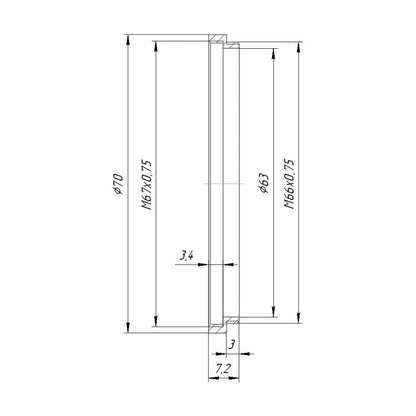 M66x0.75 male to M67x0.75 female thread adapter (66mm to 67mm step-up ring)