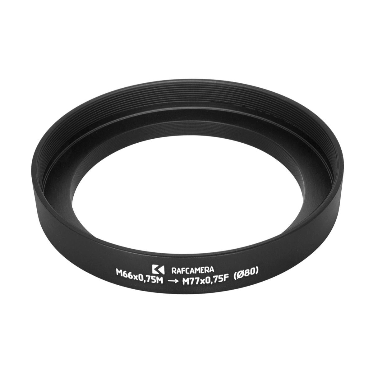 M66x0.75 male to M77x0.75 female thread adapter with 80mm outer diameter
