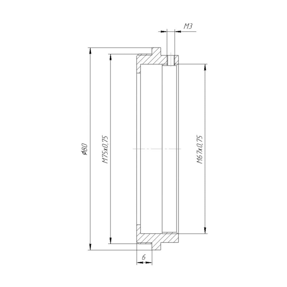 M67x0.75 female to M75x0.75 male thread adapter for Sankor 5E